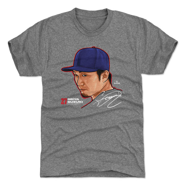 Chicago Cubs Seiya Suzuki Men's Cotton T-Shirt - Heather Gray - Chicago | 500 Level Major League Baseball Players Association (MLBPA)