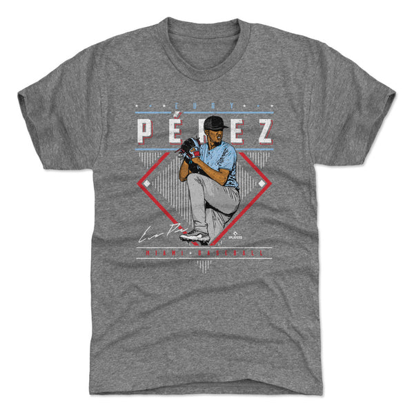 Miami Marlins Eury Perez Men's Cotton T-Shirt - Heather Gray - Miami | 500 Level Major League Baseball Players Association (MLBPA)