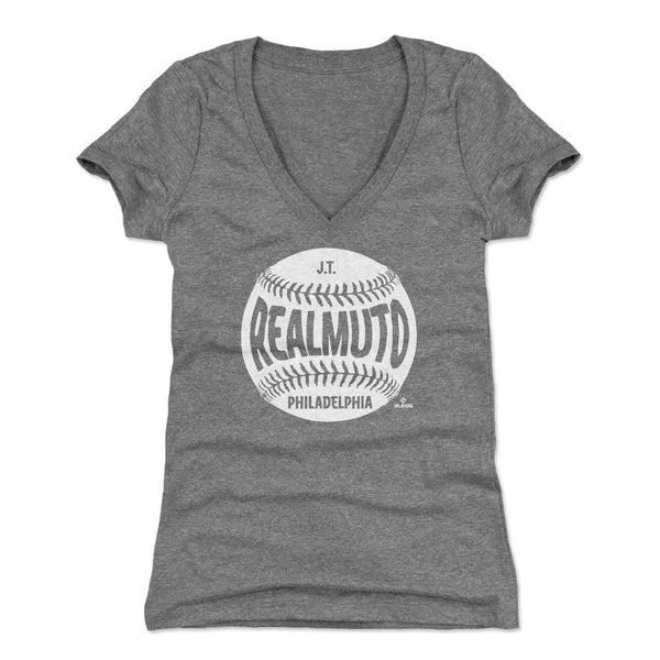  J.T. Realmuto Shirt for Women (Women's V-Neck, Small, Heather  Gray) - J.T. Realmuto Philadelphia Script : Sports & Outdoors