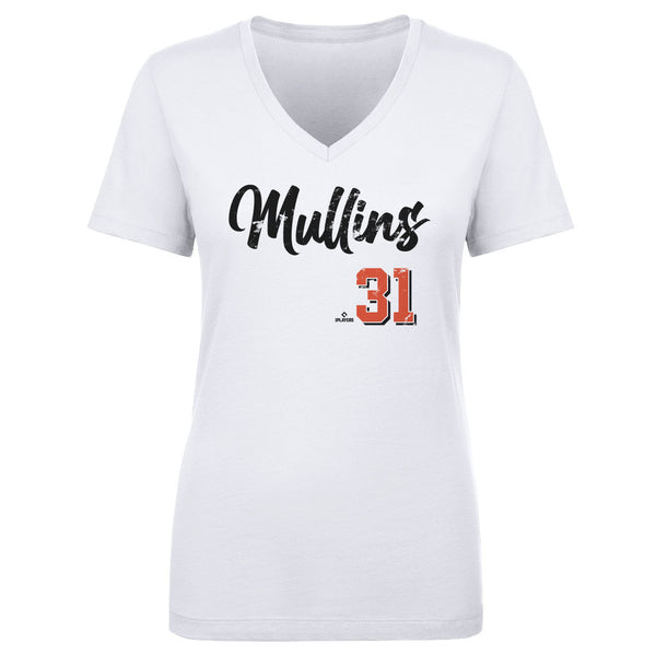 Cedric Mullins Baltimore Orioles Women's Navy Name and Number Banner Wave  V-Neck T-Shirt 