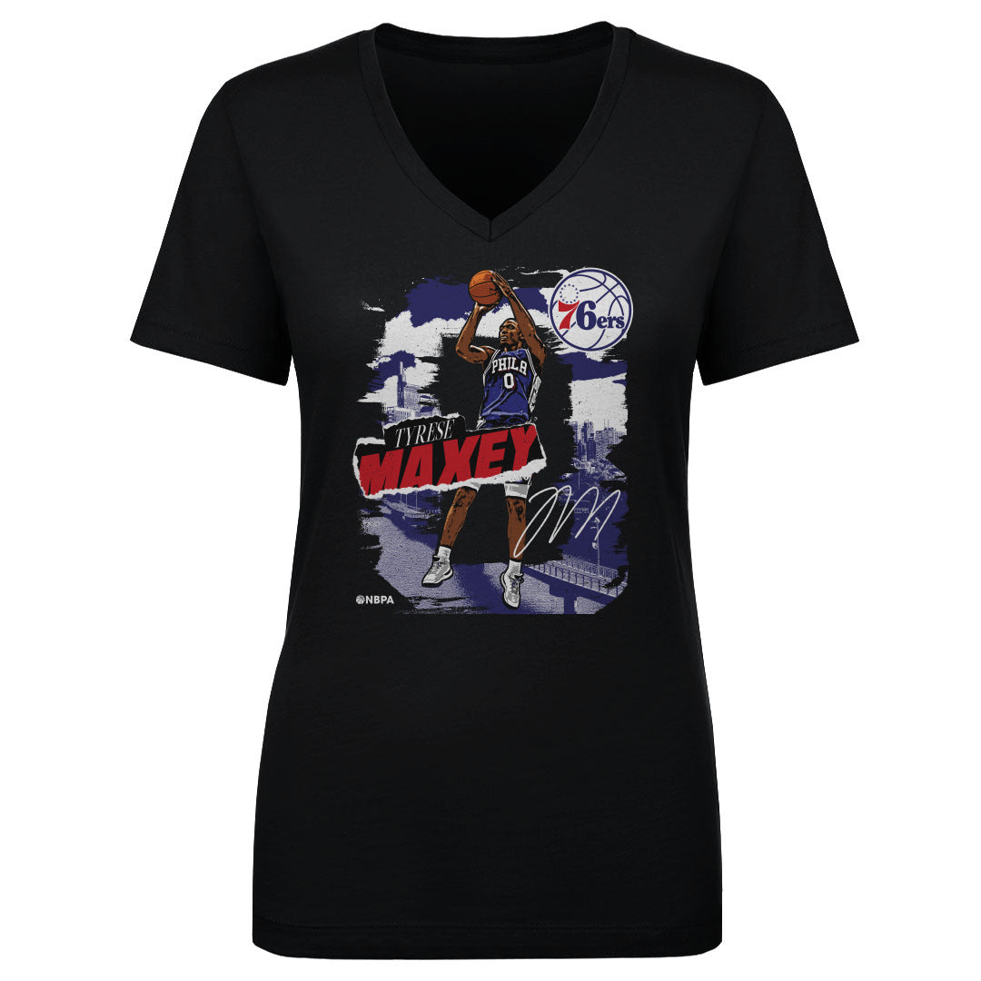 Tyrese Maxey Women&#39;s V-Neck T-Shirt | 500 LEVEL