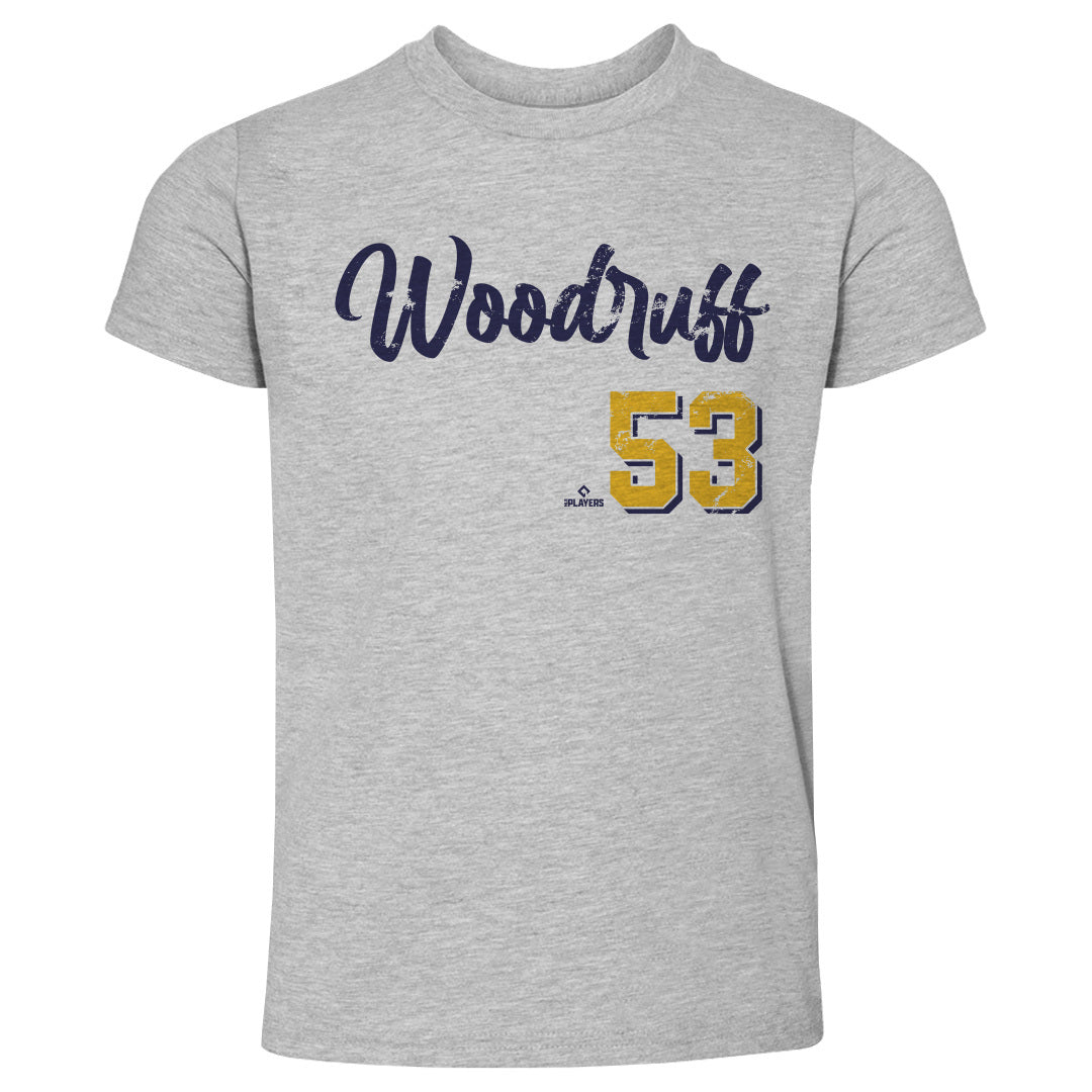 Brandon Woodruff Kids Toddler T-Shirt - Heather Gray - Milwaukee | 500 Level Major League Baseball Players Association (MLBPA)