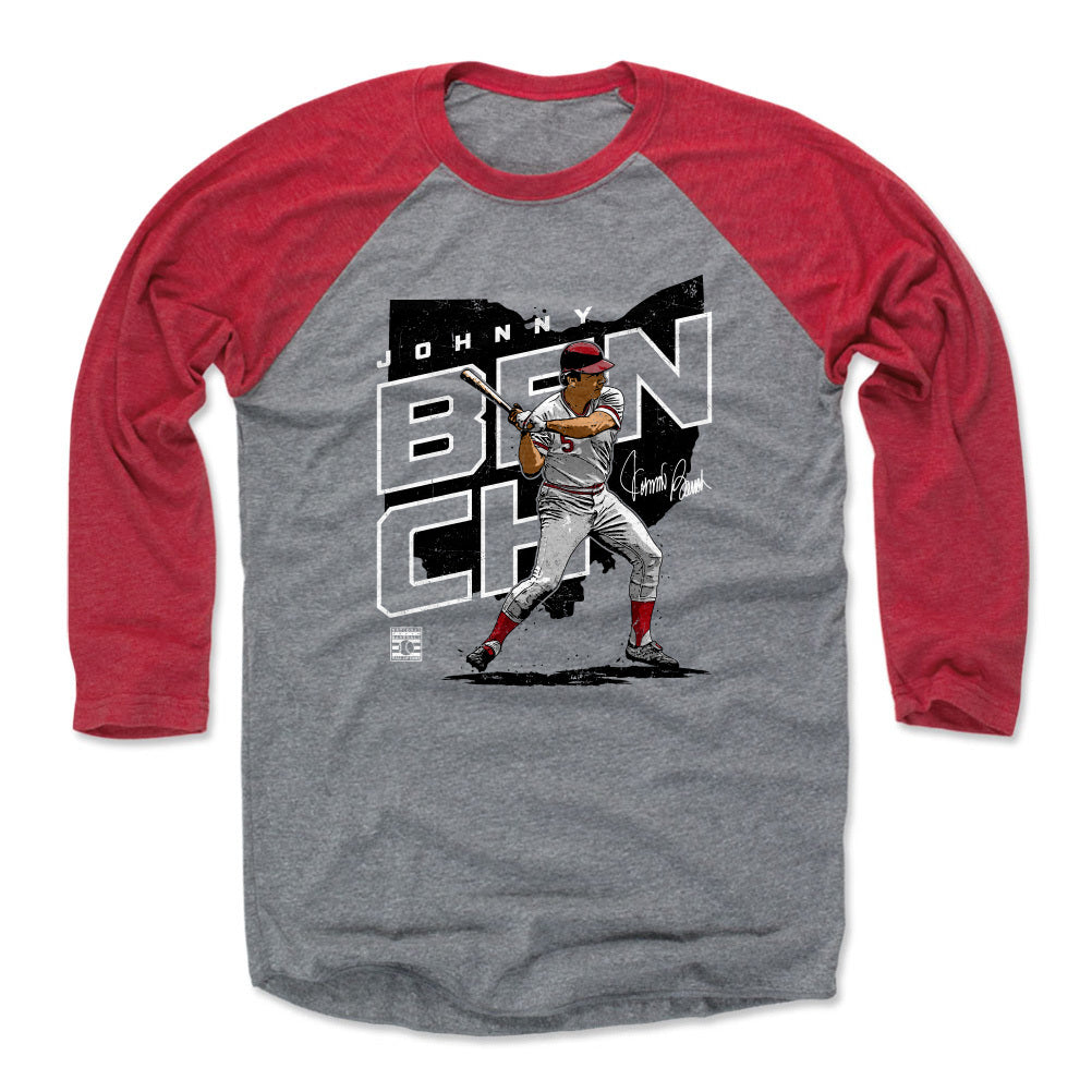 500LVL Johnny Bench Kids T-Shirt - Cincinnati Baseball Johnny Bench Player Map K Wht
