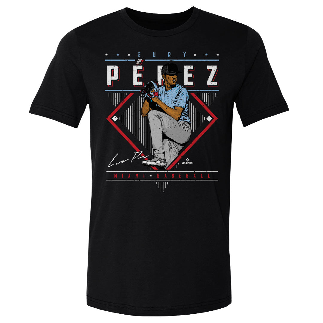 Miami Marlins Eury Perez Men's Cotton T-Shirt - Heather Gray - Miami | 500 Level Major League Baseball Players Association (MLBPA)