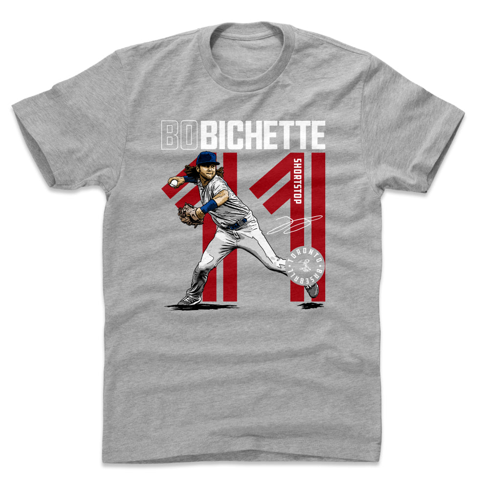 Toronto Blue Jays Bo Bichette Men's Cotton T-Shirt - Heather Gray - Toronto | 500 Level Major League Baseball Players Association (MLBPA)