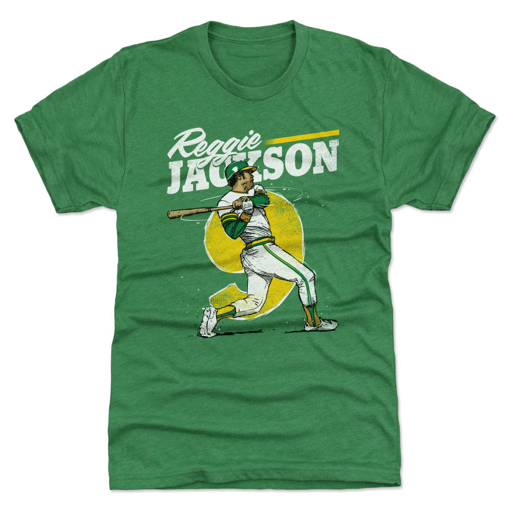 Oakland Athletics Reggie Jackson Men's Premium T-Shirt - Heather Kelly Green - Oakland | 500 Level