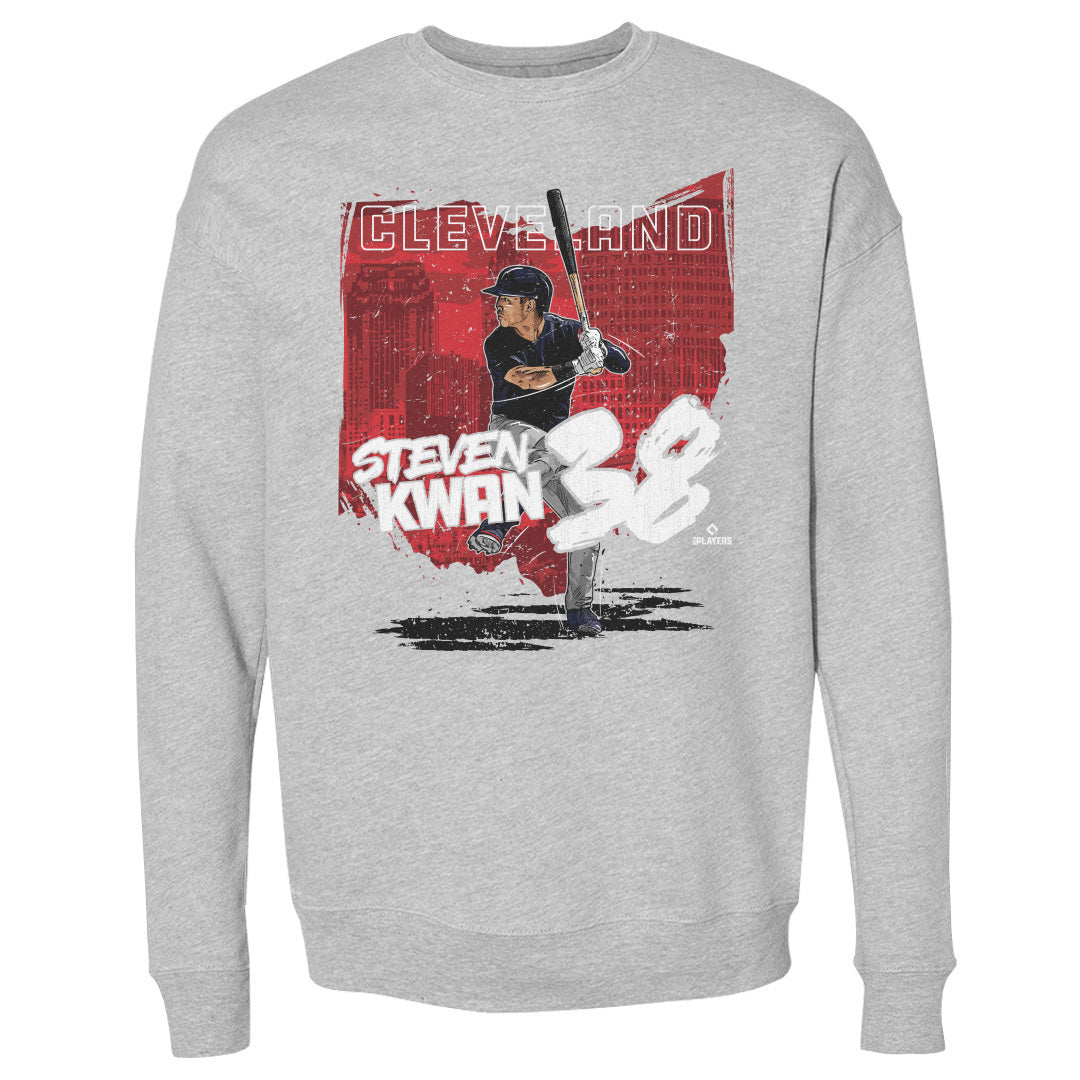 Cleveland Guardians Steven Kwan Men's Crewneck Sweatshirt - Heather Gray - Cleveland | 500 Level Major League Baseball Players Association (MLBPA)
