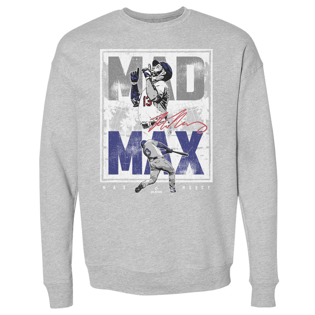 Max Muncy Men's Crewneck Sweatshirt - Heather Gray - Los Angeles | 500 Level Major League Baseball Players Association (MLBPA)