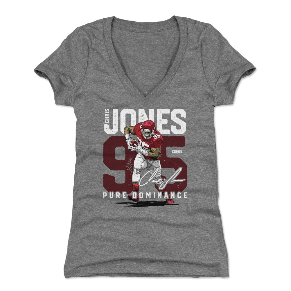 Women's Chris Jones Backer V-Neck T-Shirt - Ash - Tshirtsedge